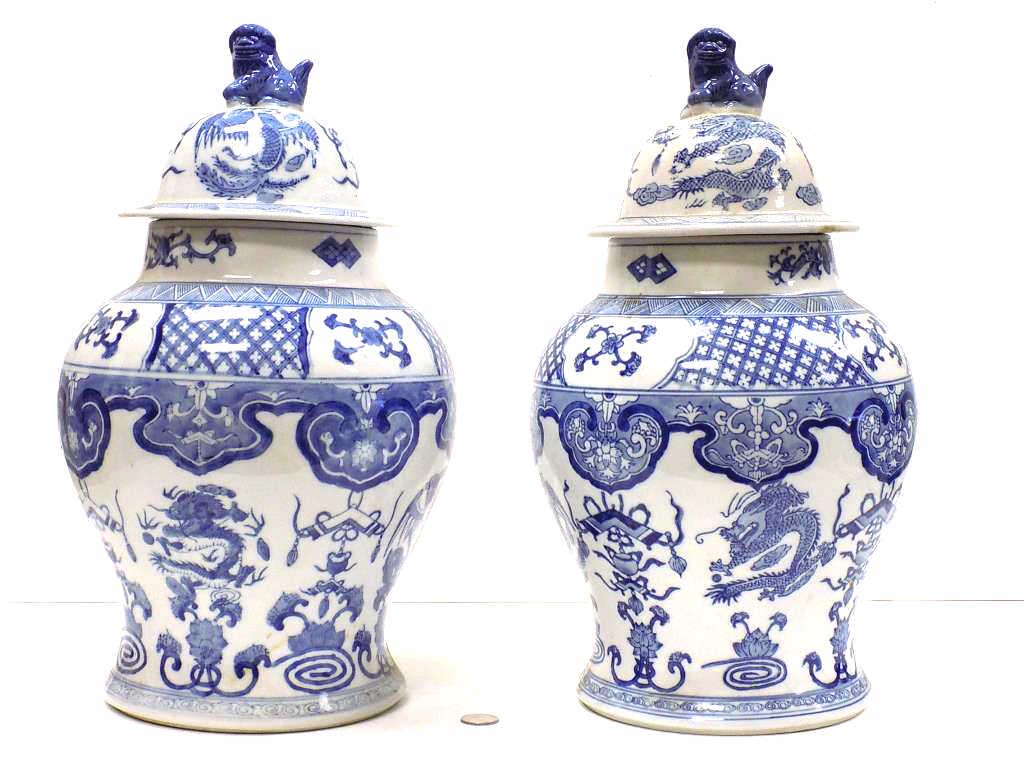 PAIR CHINESE BLUE & WHITE SIGNED PALACE JARS (1 of 10)