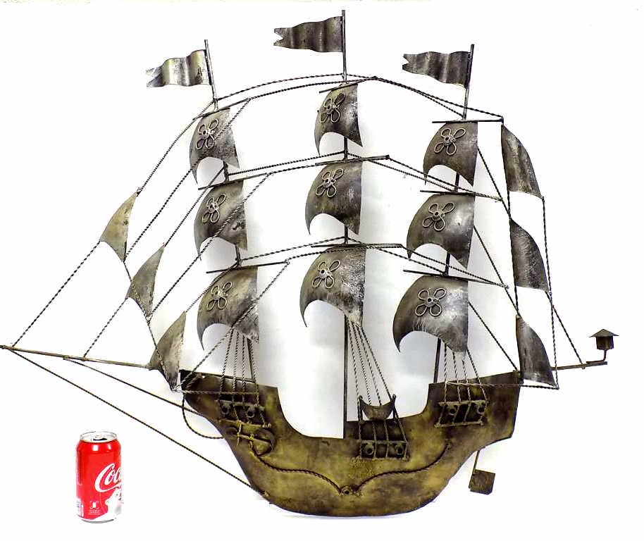 BIG GALLEON SILVER METAL WALL SCULPTURE: Big Galleon Silver Metal Wall Sculpture. 30" x 36"
