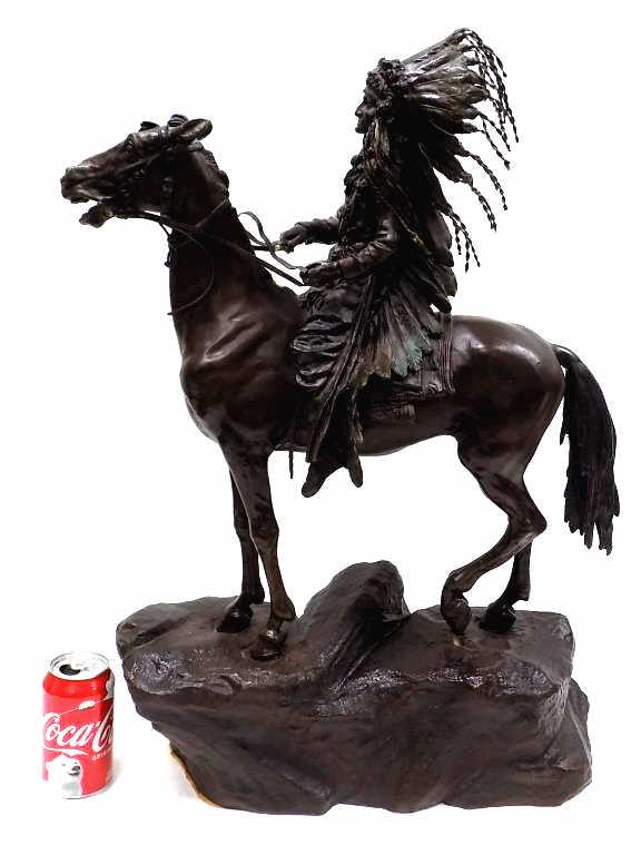 CARL KAUBA - INDIAN CHIEF ON HORSE BRONZE STATUE (1 of 10)