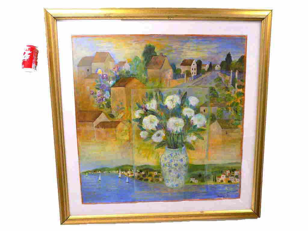 AVRI OHANA - A VASE OF FLOWERS SURREALIST PAINTING