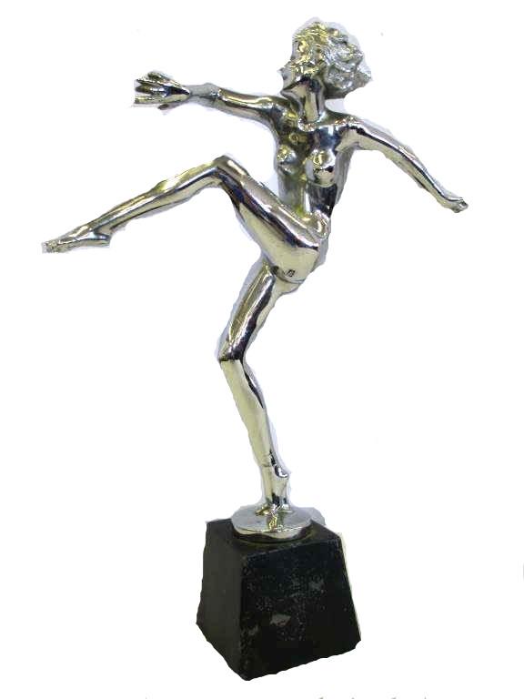 MANNER OF LORENZL - ART DECO NUDE LADY SILVER BRONZE: Manner of Josef Lorenzl - Austrian 1892-1950 - Antique 1920's Silver Bronze Art Deco Sculpture of a Beautiful Posed Nude Lady Dancer . Height 14" including base. Lorenzl worked in a Vienna Austria fou