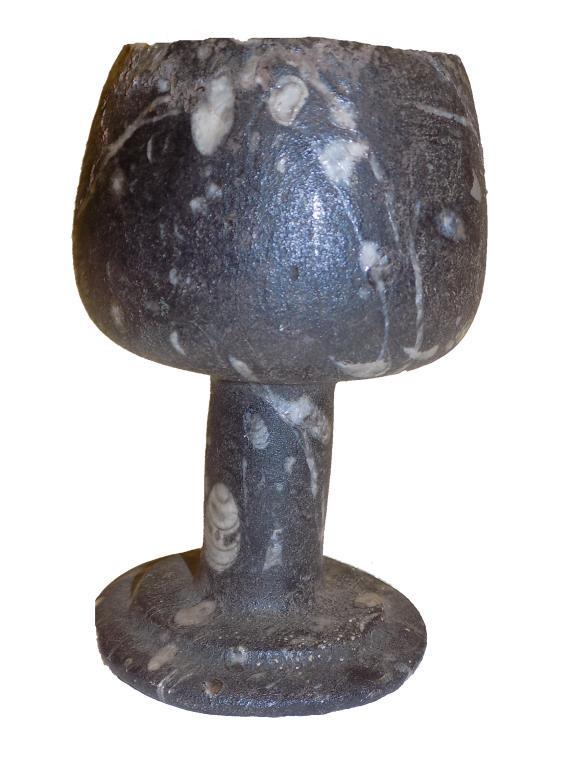 ANCIENT ROMAN FOSSILIZED STONE CHALICE: Ancient Roman Fossilized Stone Chalice. Hand Carved. Height 5.25"