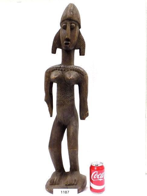 AFRICAN MALI BAMBARA CARVED FIGURAL STATUE: Antique African Antique Mali Bambara Carved Wooden Tribal Figure. Height 32"