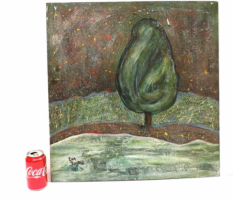 ROGERS - ABSTRACT TREE PAINTING: Eva Rogers - American 20th Century - Abstract Tree Painting. Imposto Oil on Masonite. Signed Lower Left. 23.50" x 24.25"