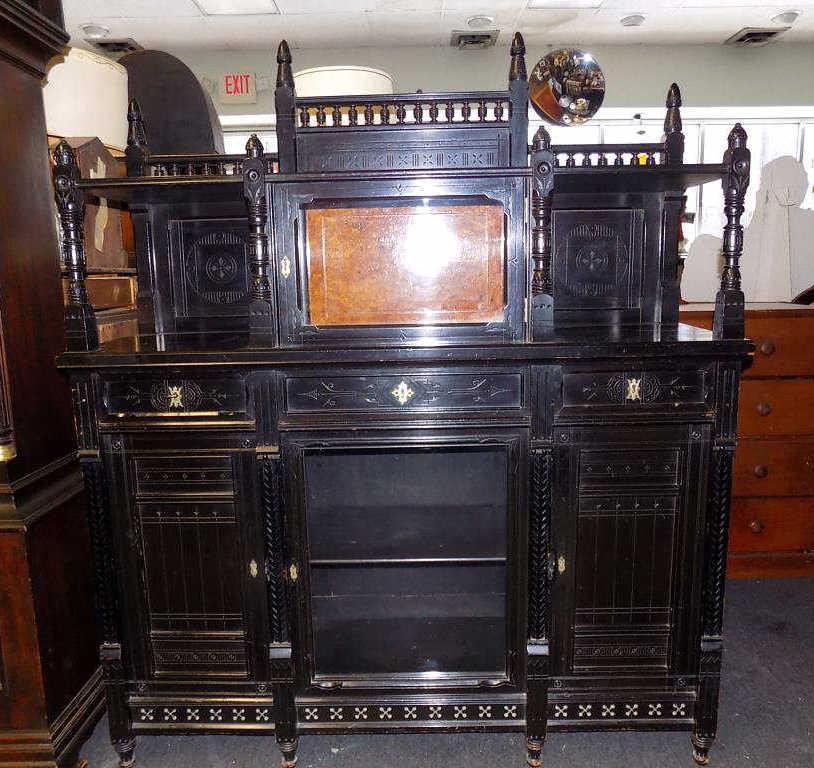 GRAND EDWARDIAN EBONIZED CHINA CABINET SHOWCASE (1 of 9)