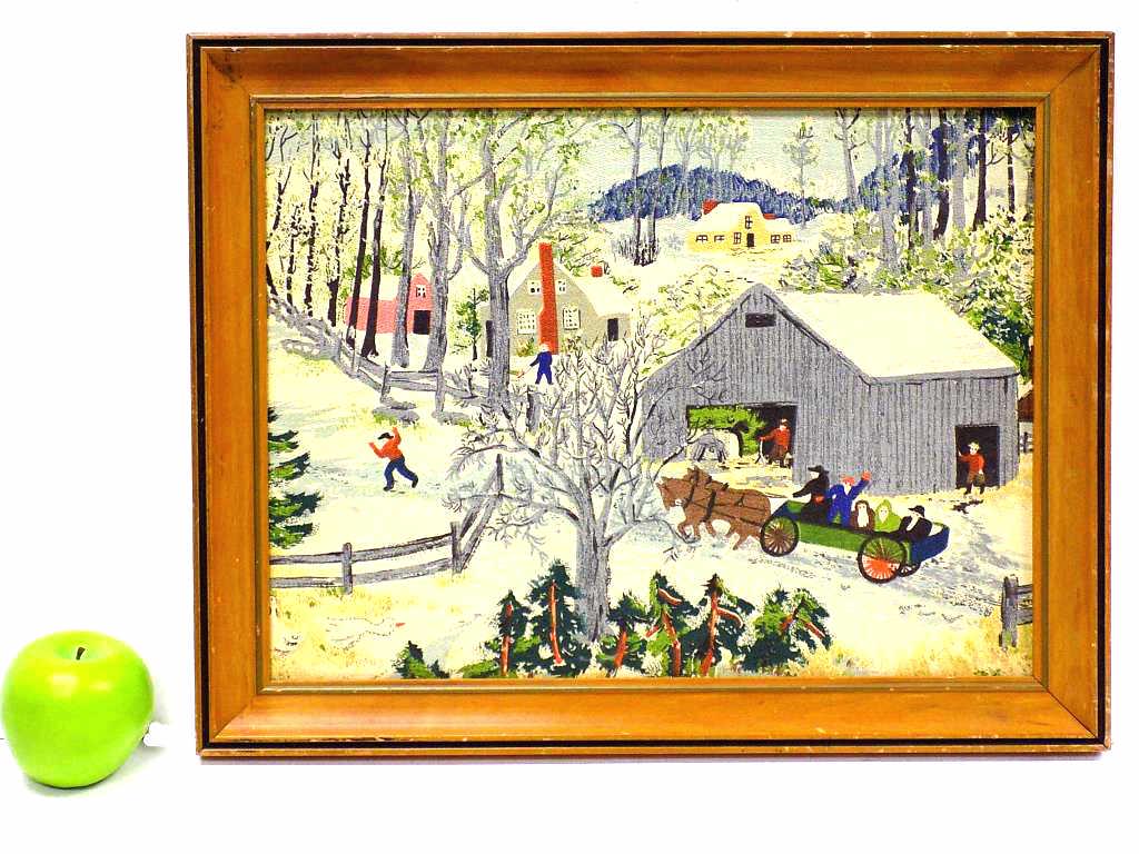 GRANDMA MOSES - WINTER FARM SCENE SILKSCREEN (1 of 5)