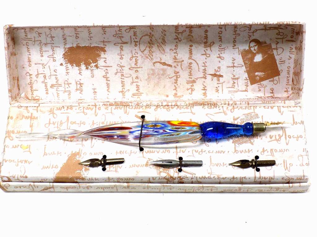 MILLEFIORI ART GLASS FOUNTAIN PEN SET W/ NIBS (1 of 4)