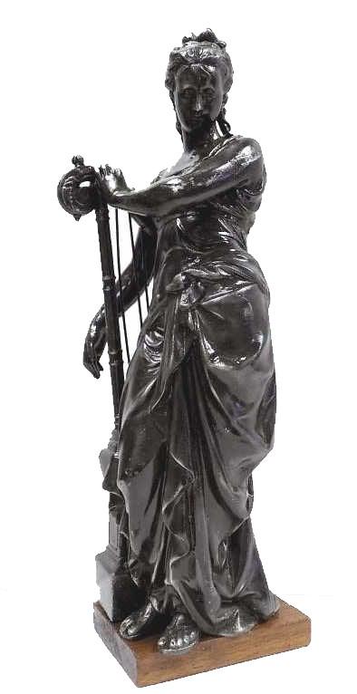 VICTORIAN GODDESS WITH HARP BRONZED STATUE (1 of 5)