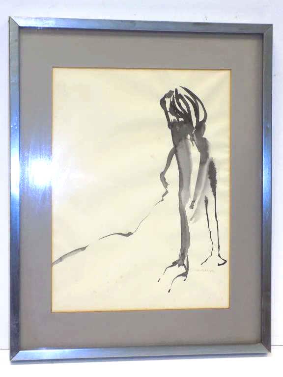 SUSAN MANSPEIZER - RECLINING NUDE WATERCOLOR: Susan Manspeizer - American 20th Century - Reclining Female Nude Watercolor on Paper. Signed Lower Right. 14.50" x 18.50" Chrome Frame. From a New York Estate Collection.