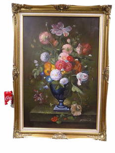 Rima - Classical Still Life Study Of Flowers in Vase Elaborate Grand Gilt  Frame For Sale at 1stDibs