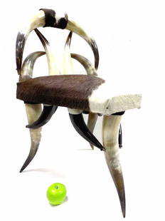 WENZEL FRIEDRICH STYLE HORN CHAIR: Fabulous Wenzel Friedrich Style Horn Chair. Designed with Longhorns and Cow Hide. Height 31" x Back Length 18" x Depth 16".