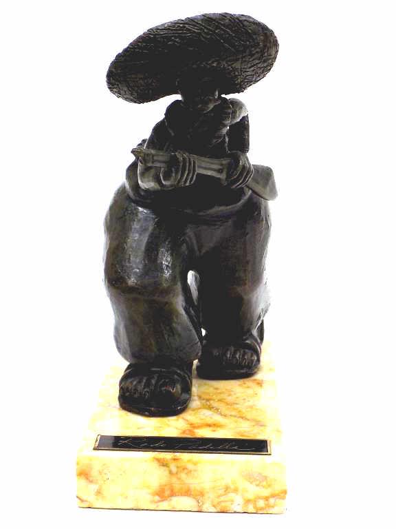 RODO PADILLA - SOLDIER BRONZE STATUE: Rodo Padilla - Latin American 20th Century - Detailed Bronze Sculpture of a Mexican Soldier with Rifle. Marble Base with Plaque. Height 5.50" 6.50" Inc Base.