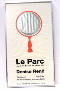 LE PARC MODERN ART MIXED MEDIA POSTER: Julio Le Parc - Argentina / France - b1928 - Rare Le Parc Grand Prix Biennale de Venise 1966 Modern Art Exhibition Poster. Mixed Media with Reflective Silver Foil Magnifying Glass Silkscreen Image. De