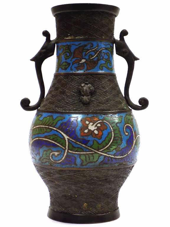 JAPANESE CHAMPLEVE BRONZE VASE (1 of 2)
