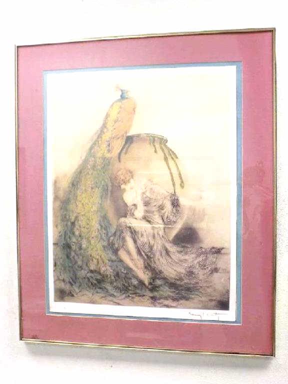 ICART - ART DECO LADY WITH PEACOCK LITHOGRAPH (1 of 4)