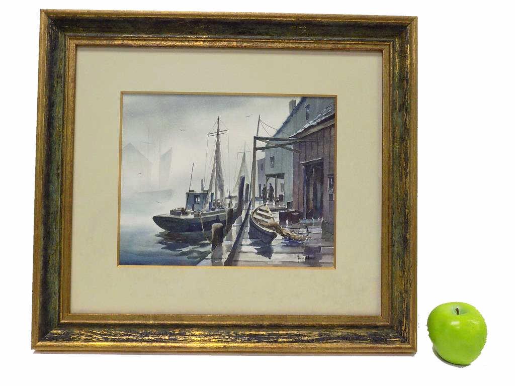 JOHN CUTHBERT HARE - BOATS AT HARBOR WATERCOLOR (1 of 4)