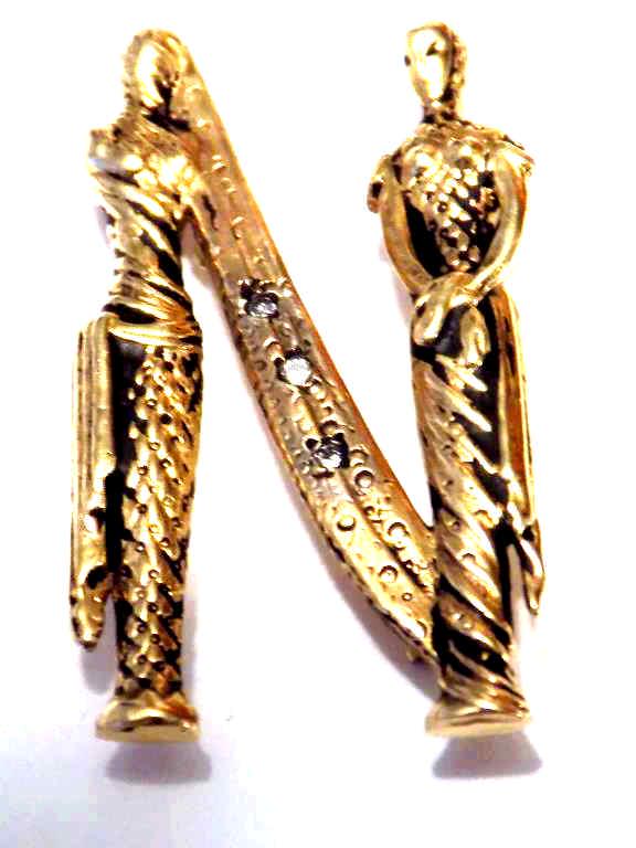ERTE 14K YELLOW GOLD & DIAMOND N BROOCH (1 of 6)