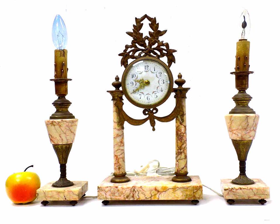 VICTORIAN FRENCH MARBLE CLOCK W/ GARNITURES (1 of 4)