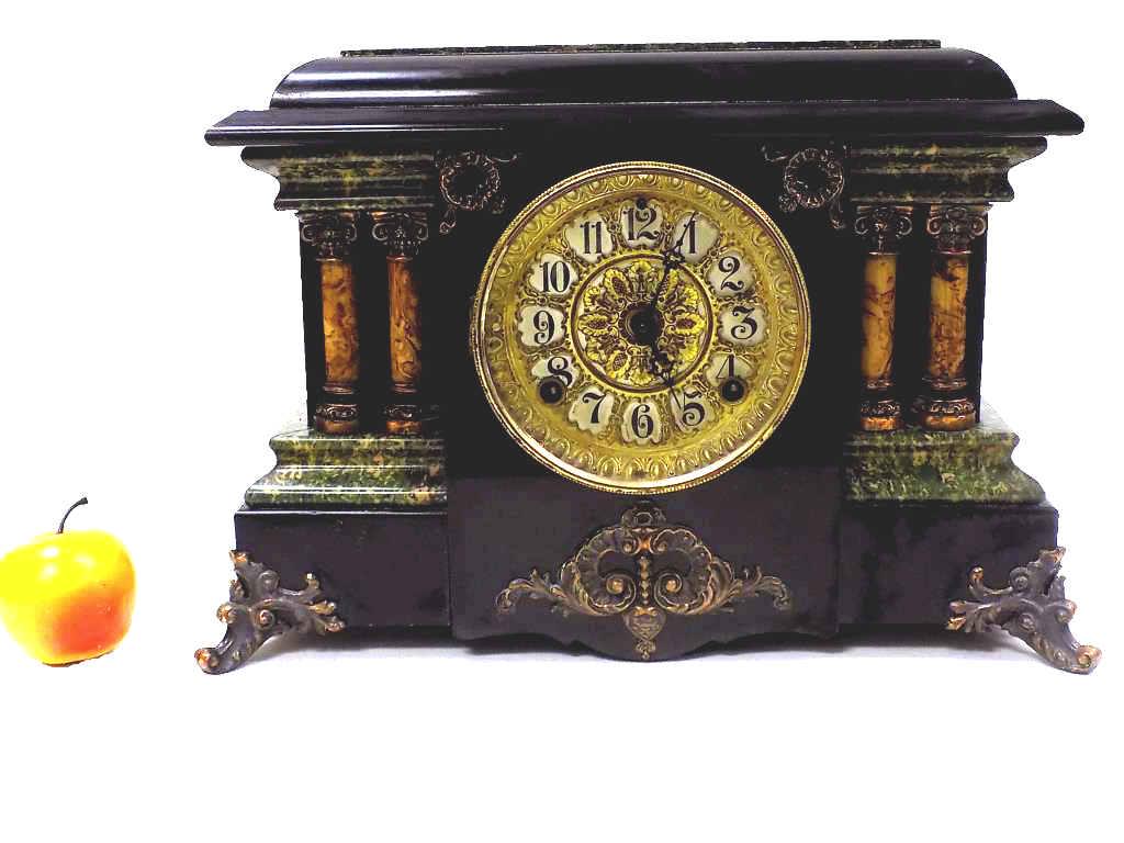 VICTORIAN SETH THOMAS FAUX MARBLE PILLAR CLOCK (1 of 5)