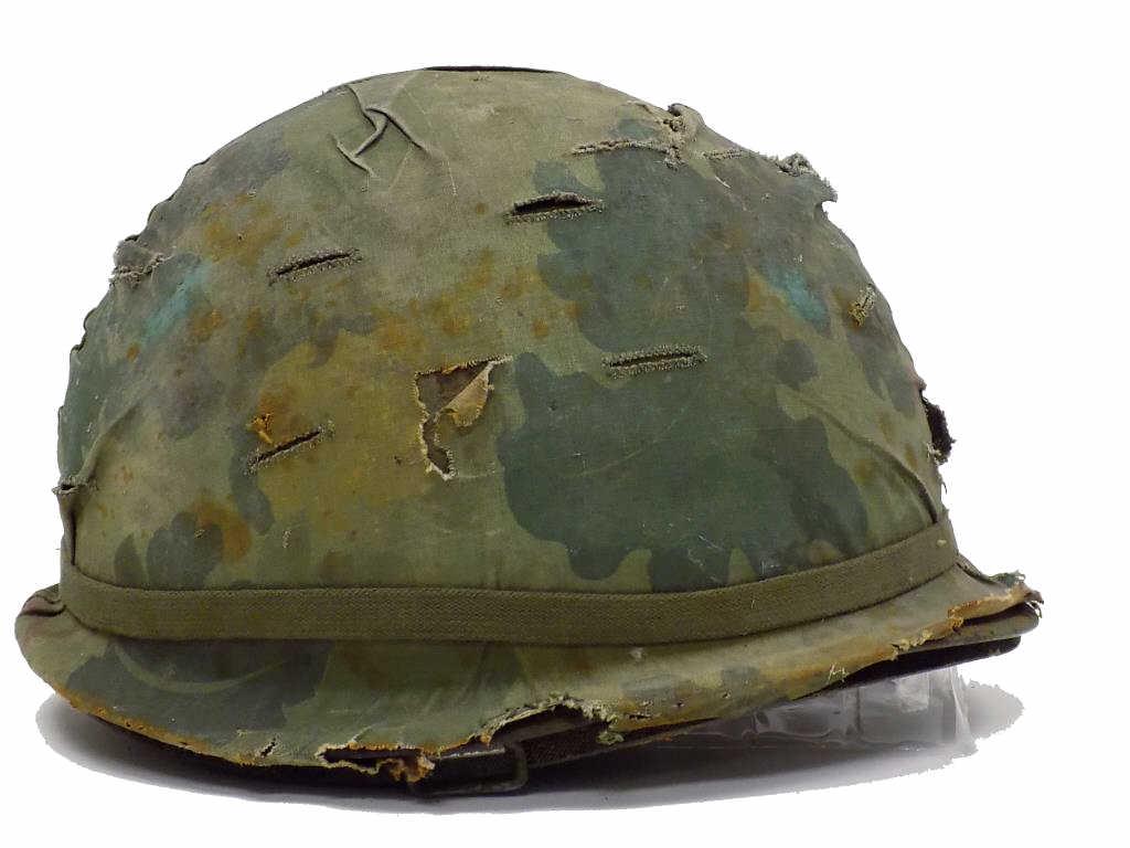 AMERICAN MILITARY U.S. ARMY ISSUED HELMET VIETNAM: American Military United States of American Army Issued Vietnam Battle Helmet with Inserts. War Used. Height 7" x Length 11"