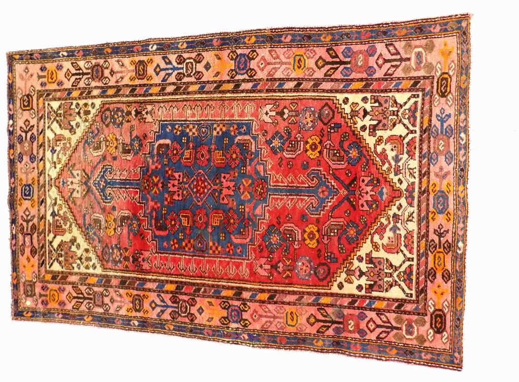 BIG PERSIAN HAMEDAN PRAYER RUG: Semi Antique Persian Hamedan Prayer Rug. Hand Tied Wool with Natural Dyes. Floral Tree of Life Designs. 48" x 76" R2725