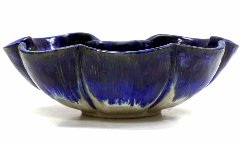 BLUE FULPER GLAZED POTTERY FLOWER FROG BOWL (1 of 5)