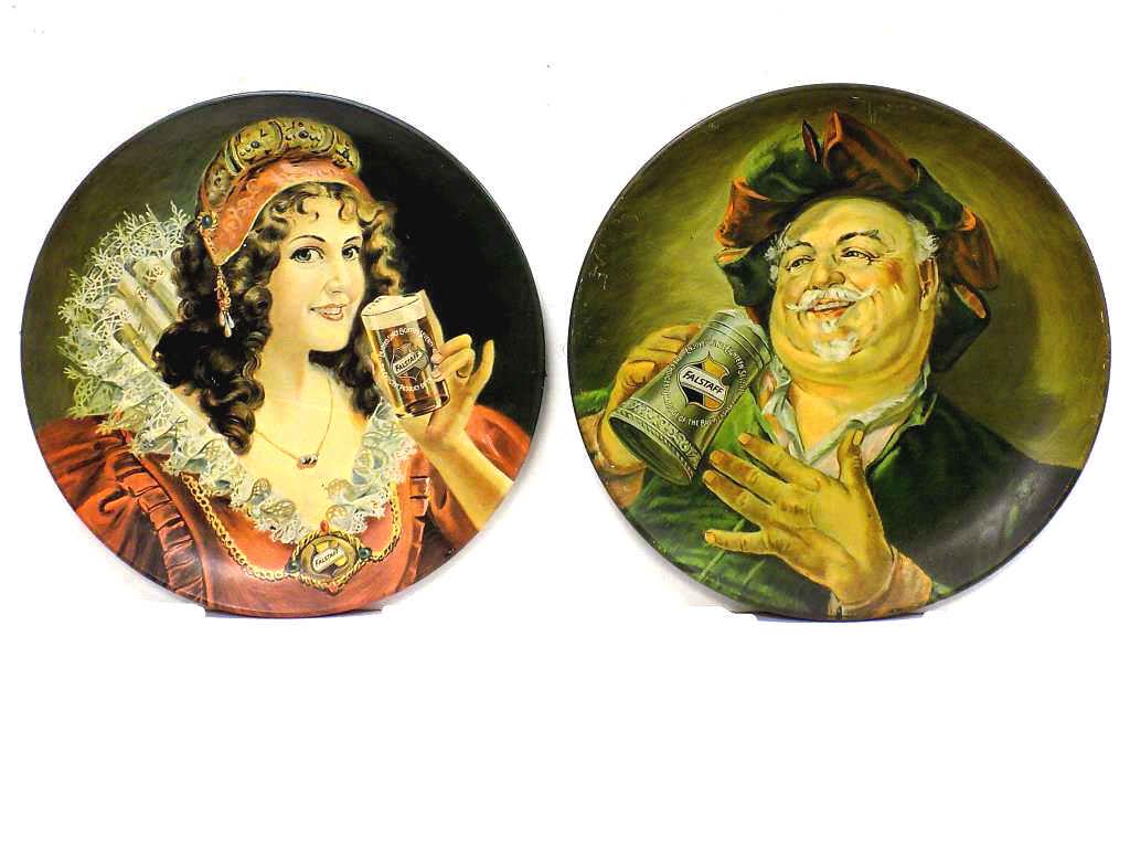 FALSTAFF BEER ADVERTISING TIN LITHO WALL CHARGERS (1 of 2)
