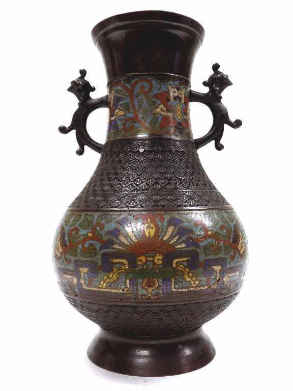 ASIAN PHOENIX CHAMPLEVE BRONZE VASE (1 of 2)