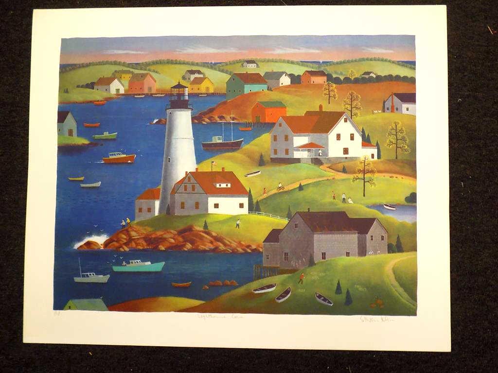 STEVEN KLEIN - LIGHTHOUSE COVE ARTIST PROOF LITHO: Steven Klein - American New York Rhode Island b1962 - Folk Art Artist Proof Color Lithograph Entitled Lighthouse Cove. Artist Titled and Signed Lower Margin. 22" x 27.25"