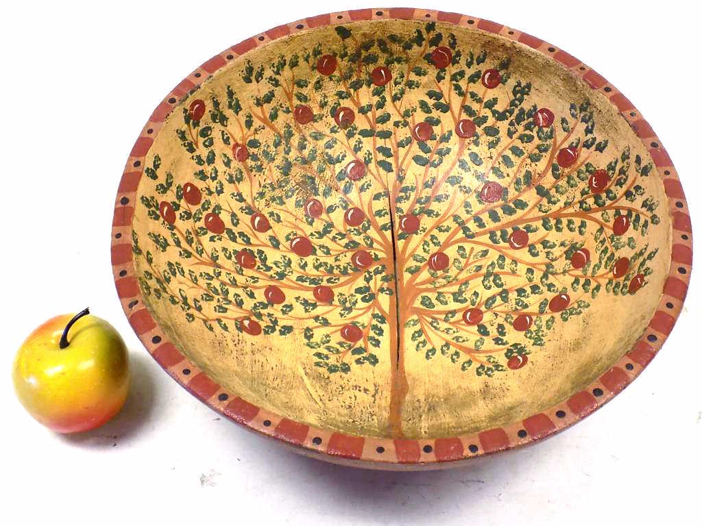 PRIMITIVE FOLK ART PAINTED WOODEN BOWL (1 of 5)