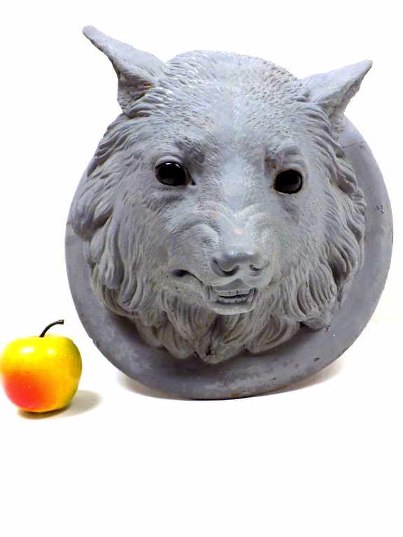 LIFE SIZE TERRA COTTA WOLF HEAD WALL SCULPTURE (1 of 3)