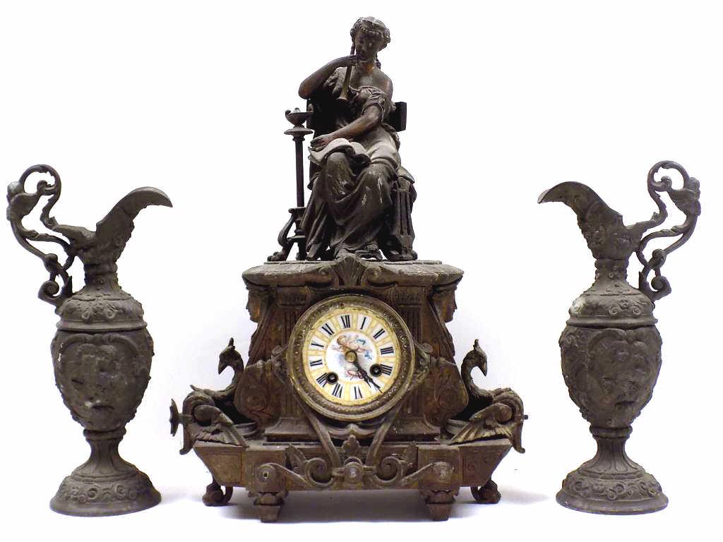 VICTORIAN FRENCH MAIDEN CLOCK SET W/ EWERS (1 of 13)