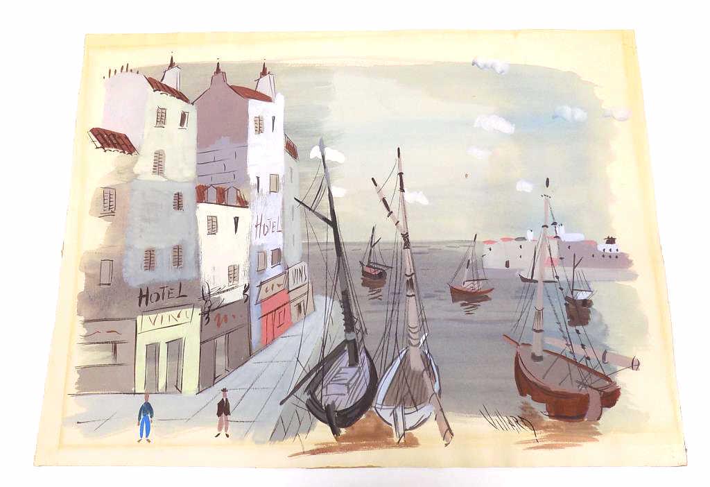 VILLARD - HARBOR VILLAGE WATERCOLOR GOUACHE (1 of 3)