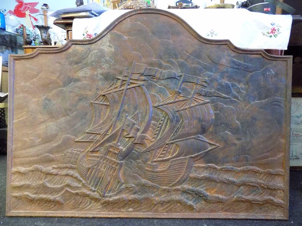 LARGE GALLEON SHIP CAST IRON FIREBACK (1 of 3)