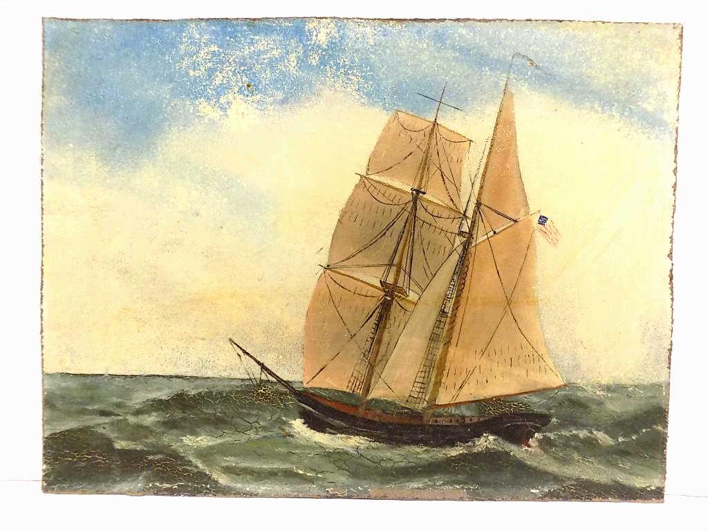 19TH CENTURY AMERICA'S CUP FOLK ART SHIP PAINTING (1 of 5)