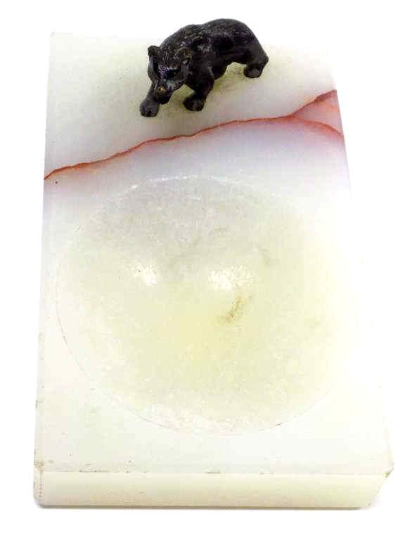 AUSTRIAN BRONZE BEAR ALABASTER TRAY (1 of 2)
