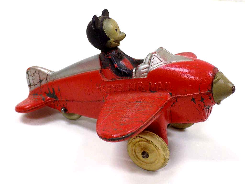 1930'S MICKEY MOUSE AUBURN TOY RUBBER AIRPLANE (1 of 3)