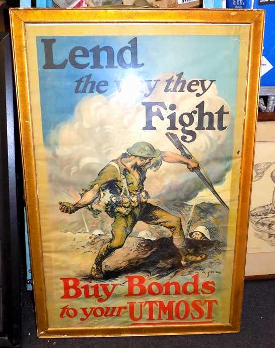 EDMUND MARION ASHE - RARE 1918 WAR BOND MILITARY POSTER: Edmund Marion ( EM ) Ashe American NY PA - 1867-1941 - Circa 1918 World War I Military Moral Lithographic Poster. Reads: Lend The Way They Fight ... Buy Bonds To Your Utmost . Great Image of a Soldier