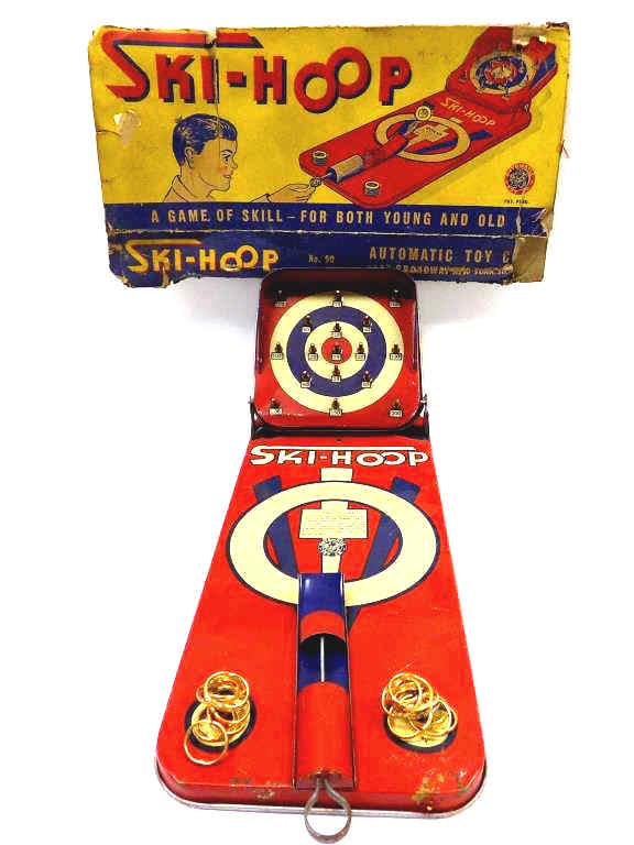 VINTAGE SKI HOOP TIN TOY ACTION GAME (1 of 3)