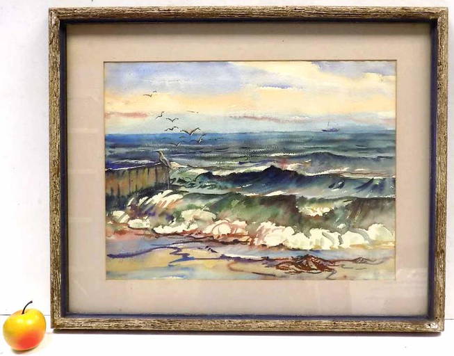 WILLIAM BRADFORD GREEN SEASHORE WATERCOLOR (1427) on Dec 18, 2022