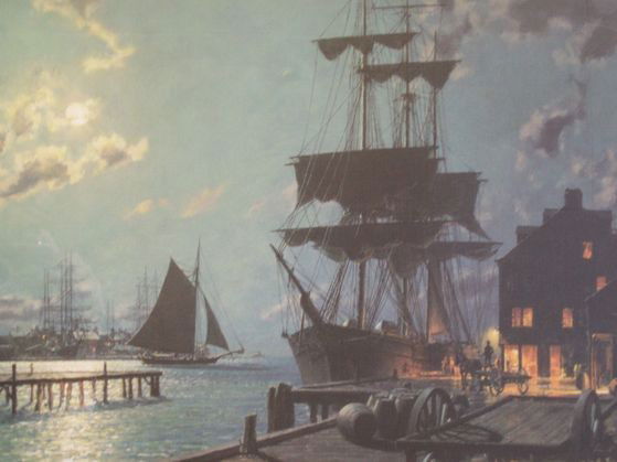 WAITING FOR THE DAWN - JOHN STOBART 679 OF 950: Waiting for the Dawn - Boston Harbor - H 14"" x L 19"". Lithograph. Limited Edition. Pencil signed
