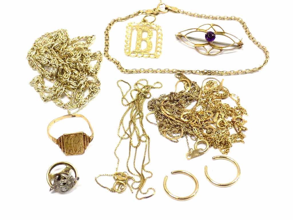14K SCRAP GOLD LOT W/ 10K ART NOUVEAU AMETHYST PIN (1 of 3)