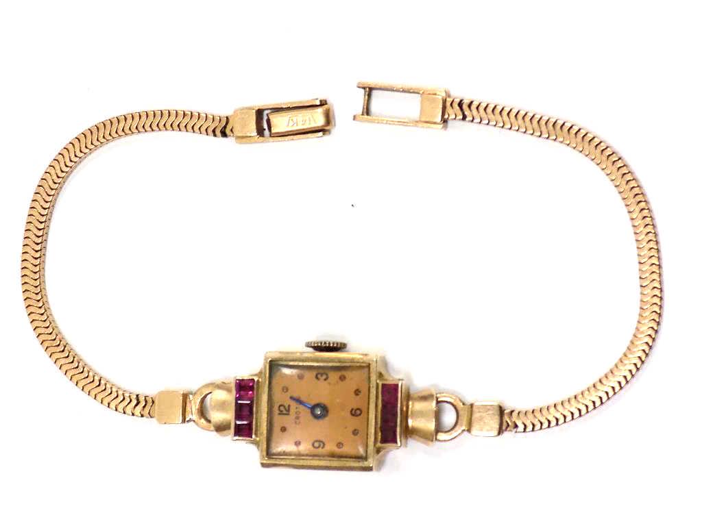14K ROSE GOLD & RUBY ART DECO CROTON WRISTWATCH (1 of 4)