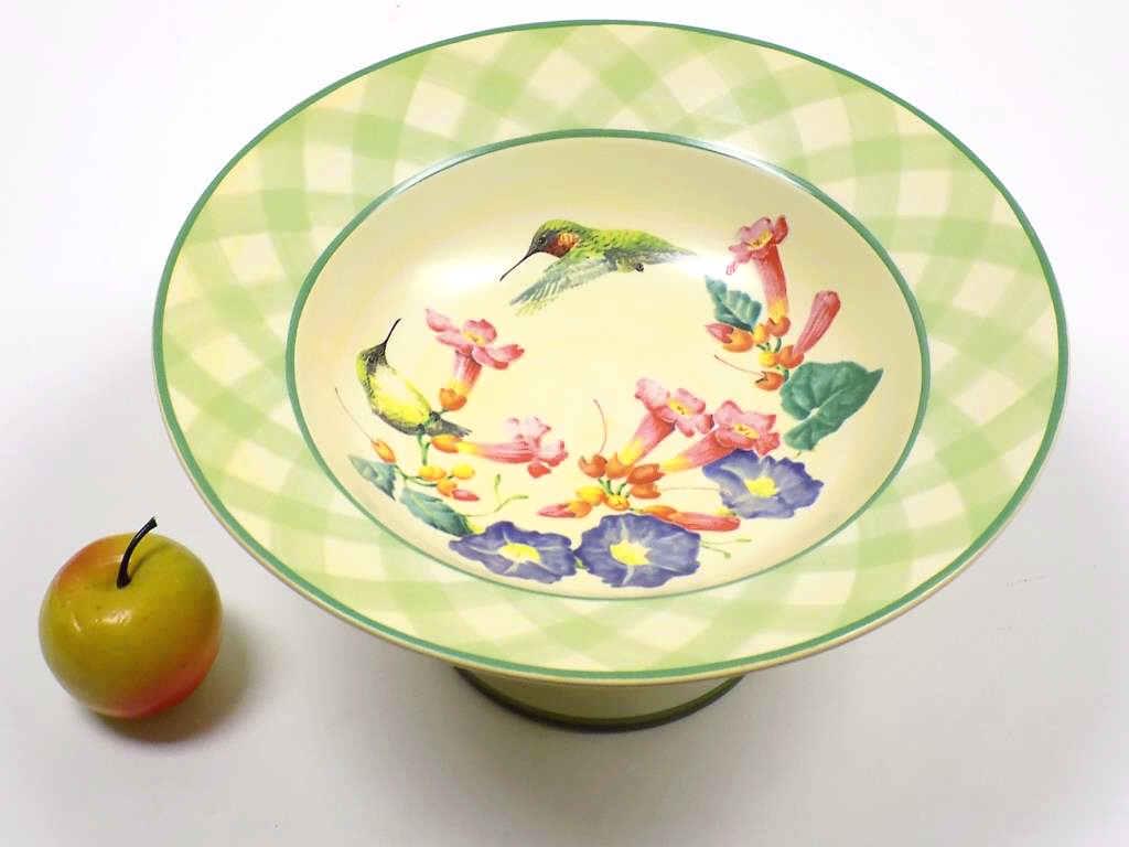 BIG LENOX HUMMINGBIRDS PEDESTAL BOWL: Big Lenox Hummingbirds Porcelain Pedestal Bowl. Summer Greetings Series with Artwork By Catherine McClung Height 6.25" x Diameter 12.50"