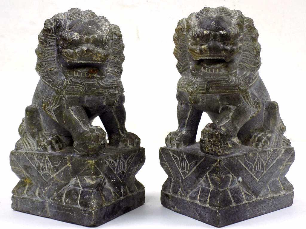 PAIR CHINESE FOO DOG STONE CARVINGS (1 of 3)