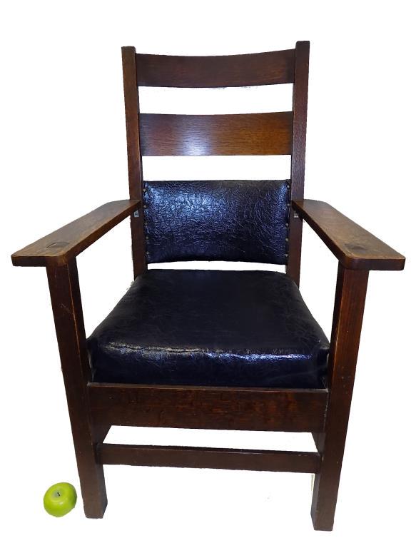 CHARLES STICKLEY ARTS & CRAFTS OAK LOUNGE CHAIR (1 of 4)