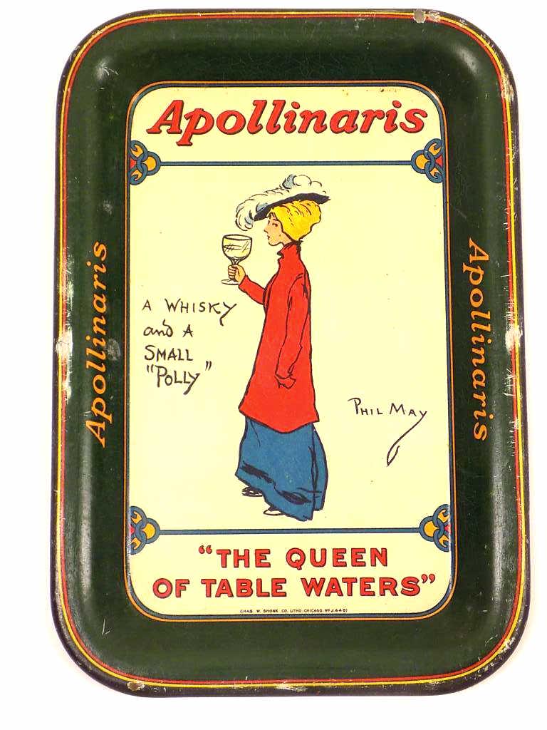RARE APOLLINARIS WHISKEY ADVERTISING TIN TIP TRAY (1 of 3)