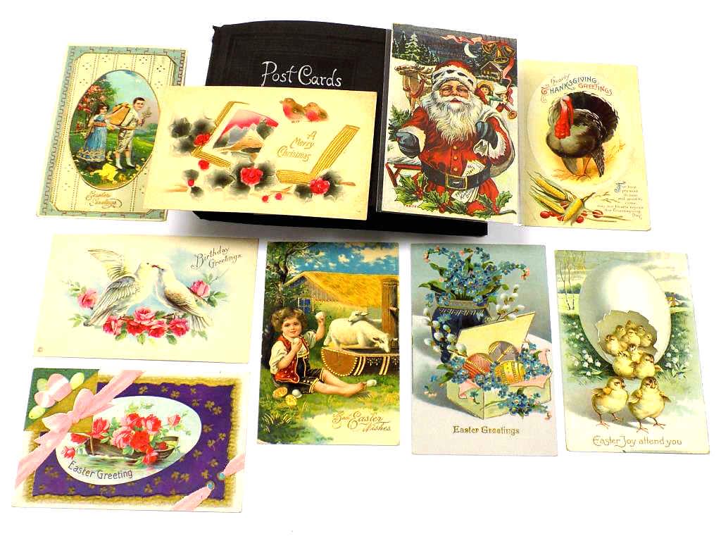 ANTIQUE POSTCARDS ALBUM 100 PIECES HOLIDAYS ETC (1 of 2)