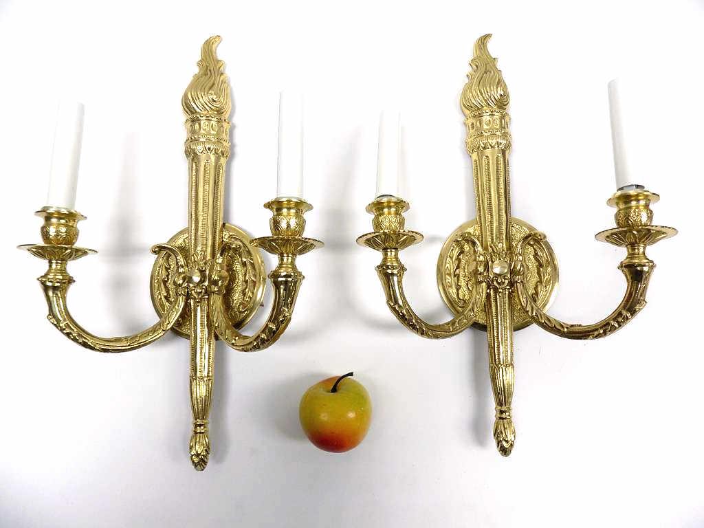 REGENCY STYLE GILT BRASS TORCHIERE SCONCE LAMPS (1 of 3)