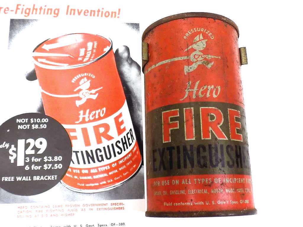 1948 HERO FIRE EXTINGUISHER W/ ADVERTISING FLYER (1 of 2)